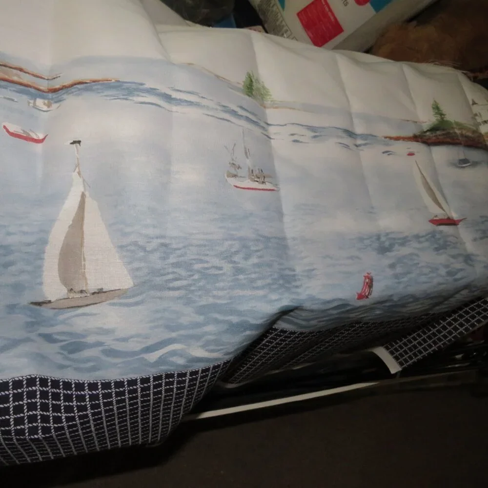 Sailboat & Coastal CURTAIN FABRIC cotton blend 8yards UNCUT like new